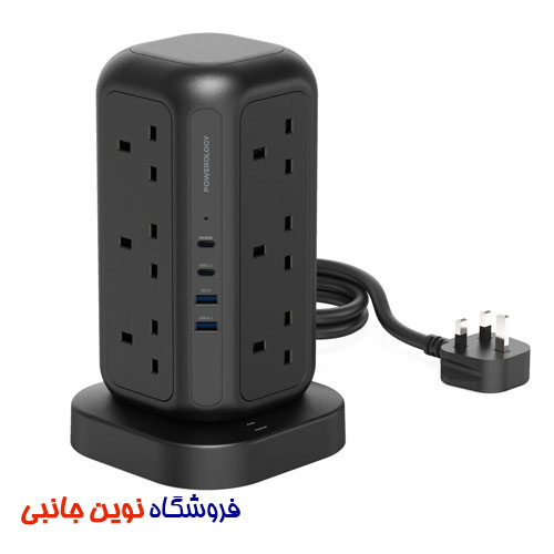 سیار و آداپتور هوشمند پاورولوژی مدل PWCUQC013-BK ا Powerology 12 Socket Multi-Port Tower Hub Extension (تک/عمده)