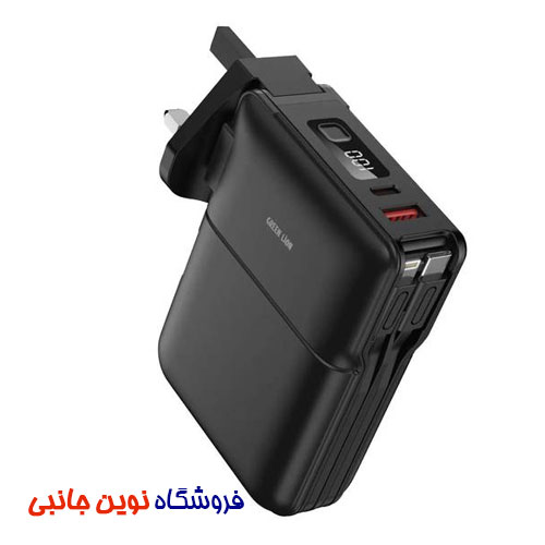 پاوربانک و آداپتور گرین لاین مدل GNTRVB10KBK ظرفیت 10000 میلی آمپر ساعت ا Green Lion Travel Power Bank 10000mAh, Adaptor, Holder, Lightning (تک/عمده)